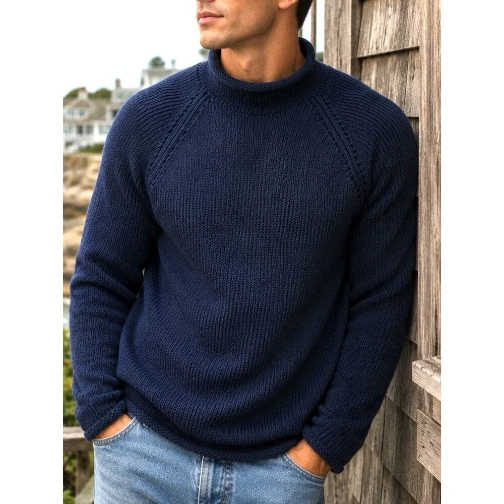 J Crew 1988 Rollneck Sweater Mens L Blue Cotton Cozy Preppy BW186 Needs Repair